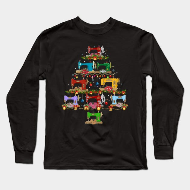 Sewing Machine Christmas Tree Quilting Long Sleeve T-Shirt by Gadsengarland.Art